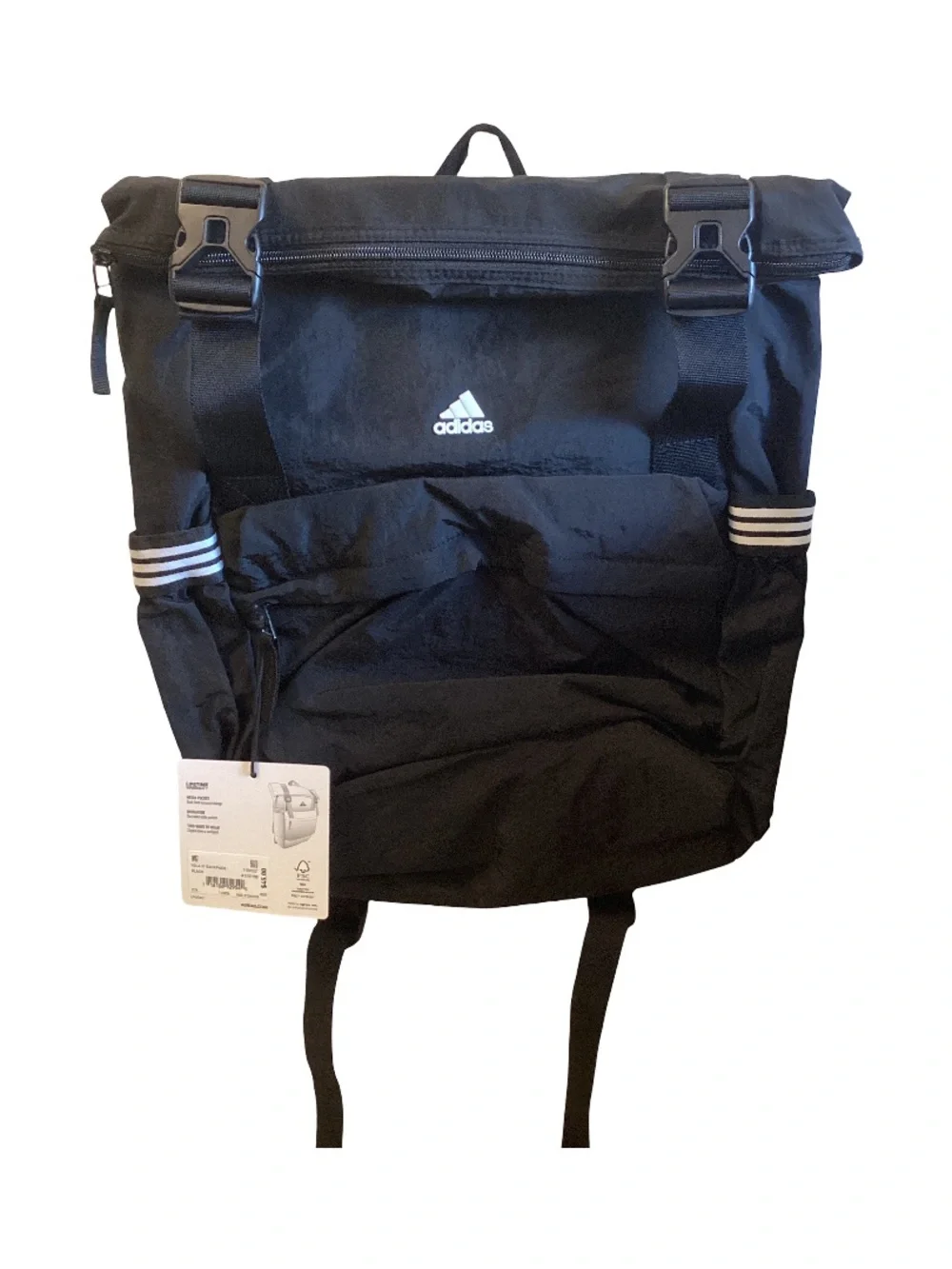 adidas Black Roll-Top Backpack with White Logo